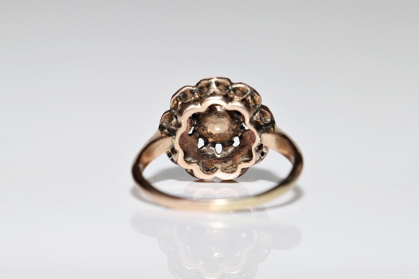 Victorian Antique Circa 1900s Ottoman 8k Gold Natural Rose Cut Diamond Decorated Ring For Sale