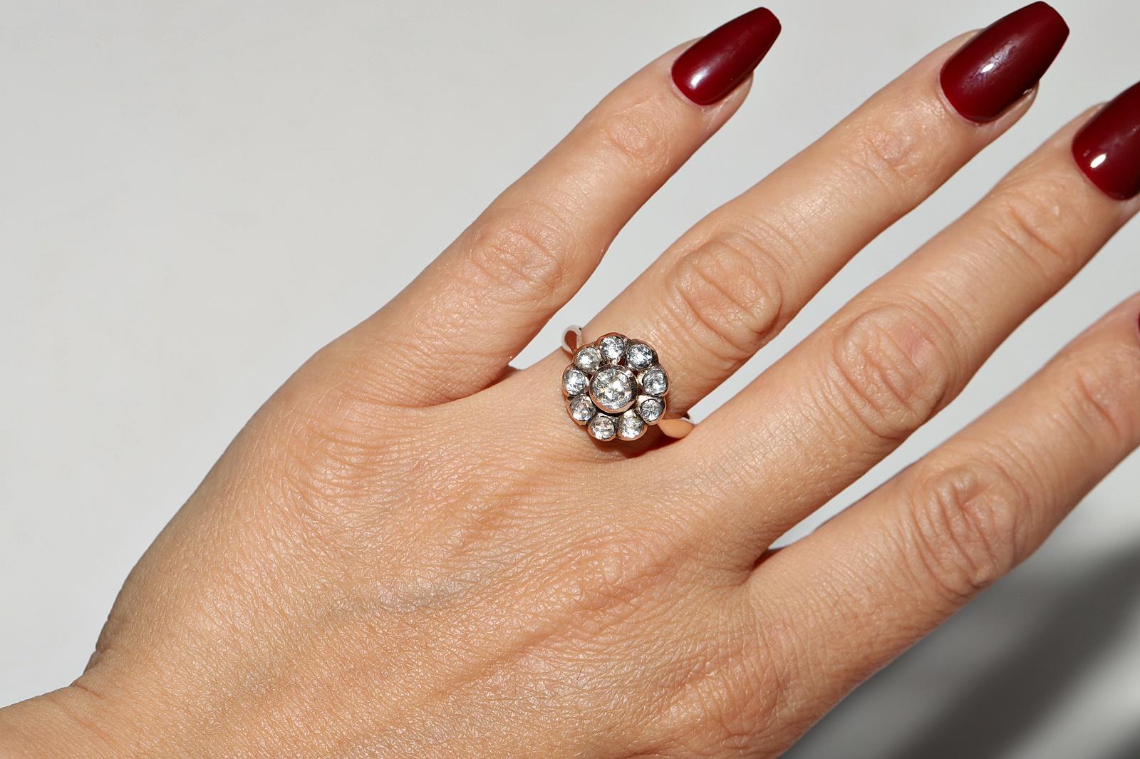 Victorian Antique Circa 1900s Ottoman 8k Gold Natural Rose Cut Diamond Decorated Ring For Sale