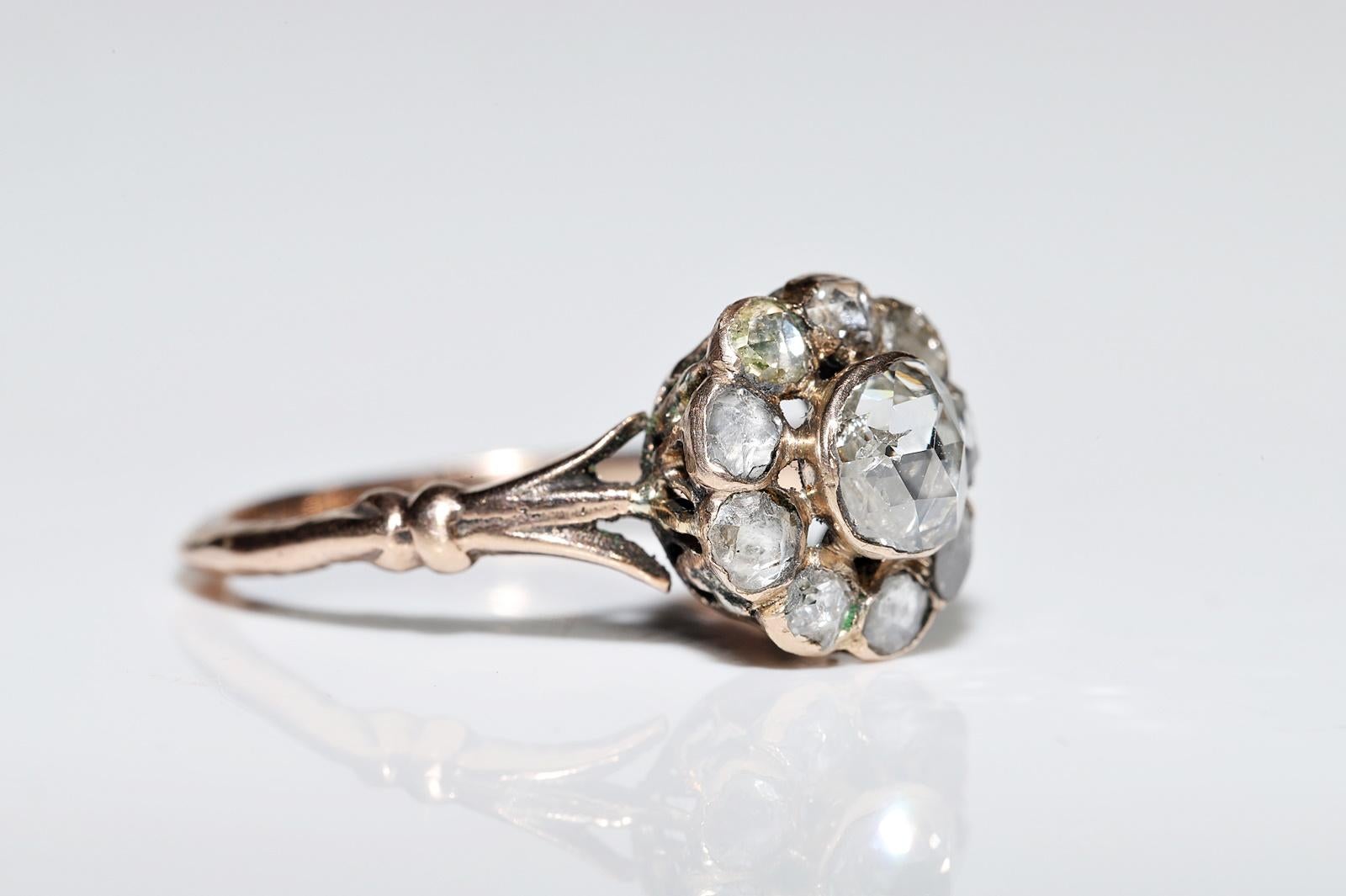 Women's Antique Circa 1900s Ottoman 8k Gold Natural Rose Cut Diamond Decorated Ring