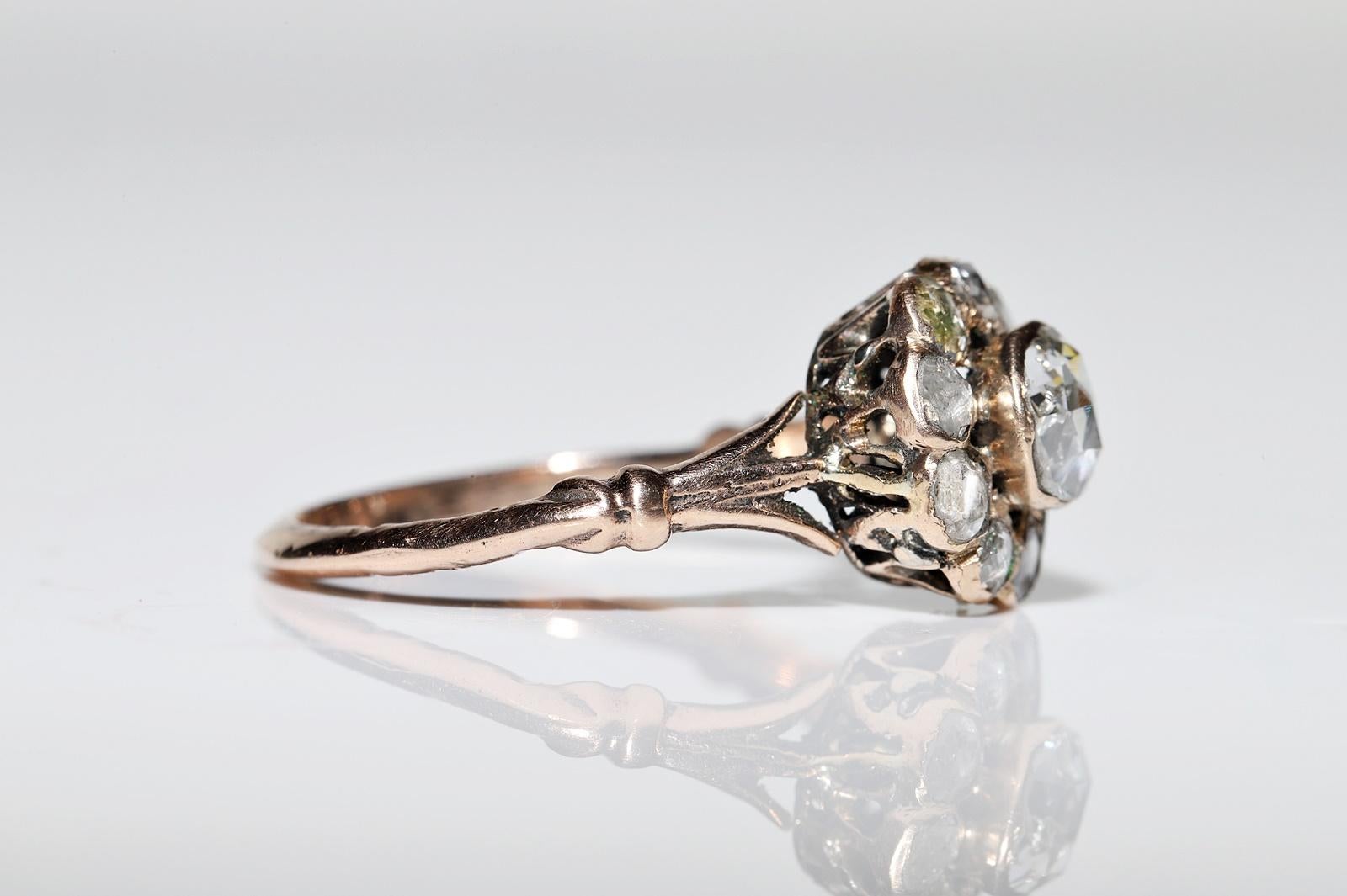 Antique Circa 1900s Ottoman 8k Gold Natural Rose Cut Diamond Decorated Ring 1