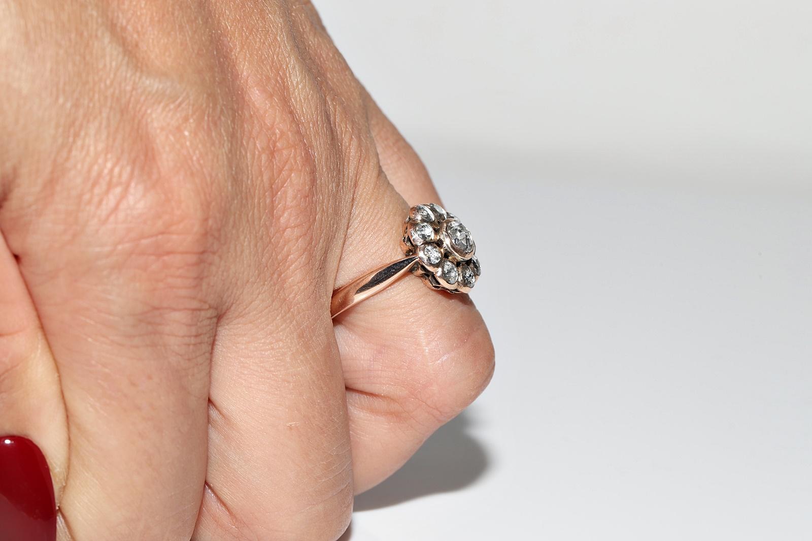 Antique Circa 1900s Ottoman 8k Gold Natural Rose Cut Diamond Decorated Ring For Sale 1