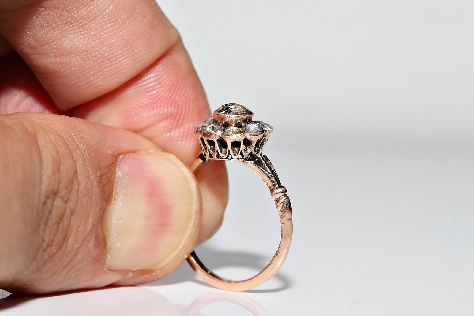 Antique Circa 1900s Ottoman 8k Gold Natural Rose Cut Diamond Decorated Ring 3
