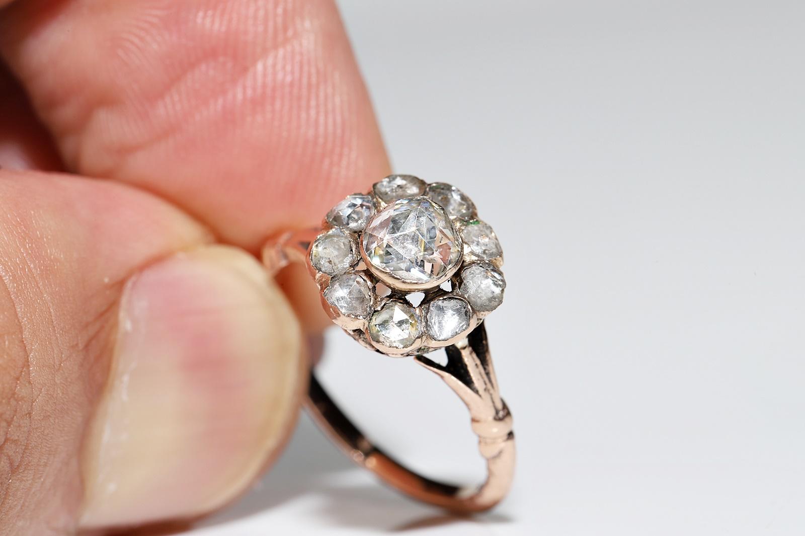 Antique Circa 1900s Ottoman 8k Gold Natural Rose Cut Diamond Decorated Ring 4