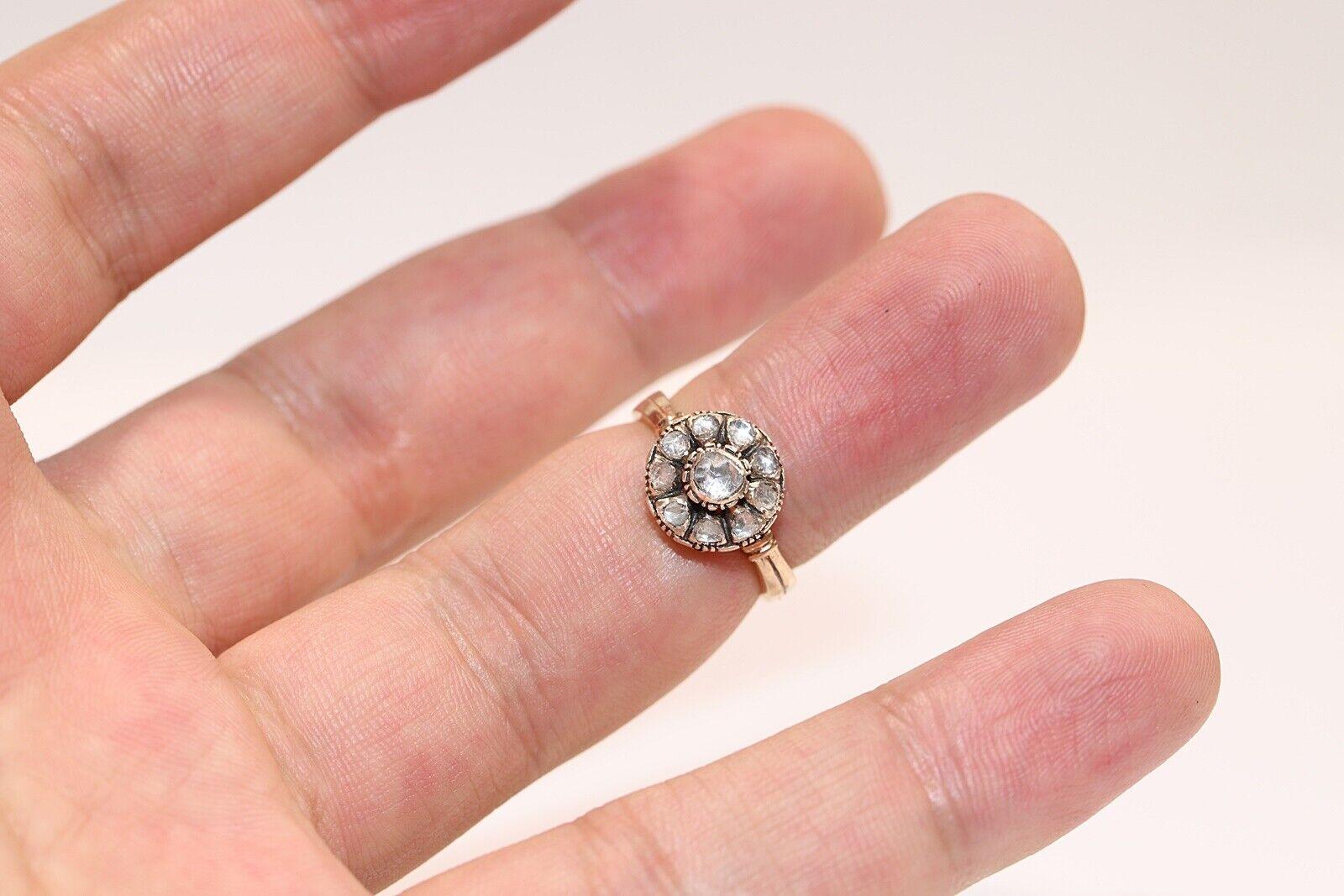 Antique Circa 1900s Ottoman  8k Gold Natural Rose Cut Diamond Decorated Ring For Sale 4