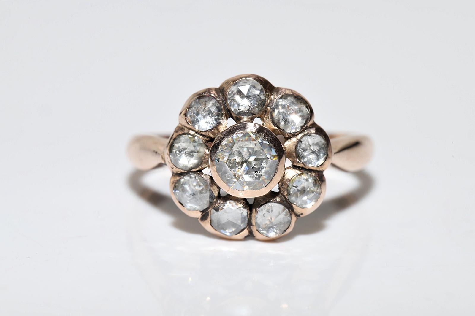 Antique Circa 1900s Ottoman 8k Gold Natural Rose Cut Diamond Decorated Ring For Sale 4