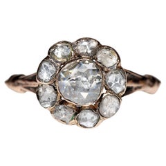 Antique Circa 1900s Ottoman 8k Gold Natural Rose Cut Diamond Decorated Ring 
