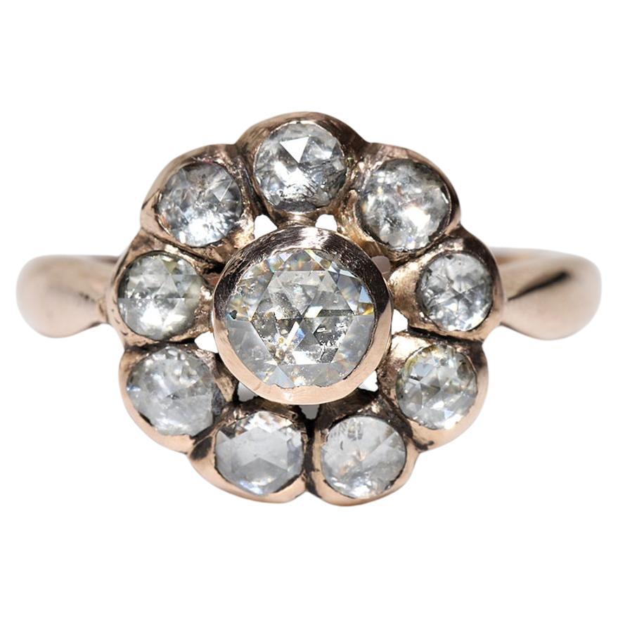 Antique Circa 1900s Ottoman 8k Gold Natural Rose Cut Diamond Decorated Ring