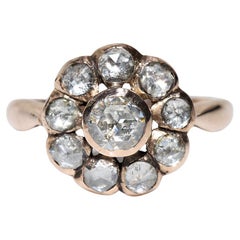 Antique Circa 1900s Ottoman 8k Gold Natural Rose Cut Diamond Decorated Ring