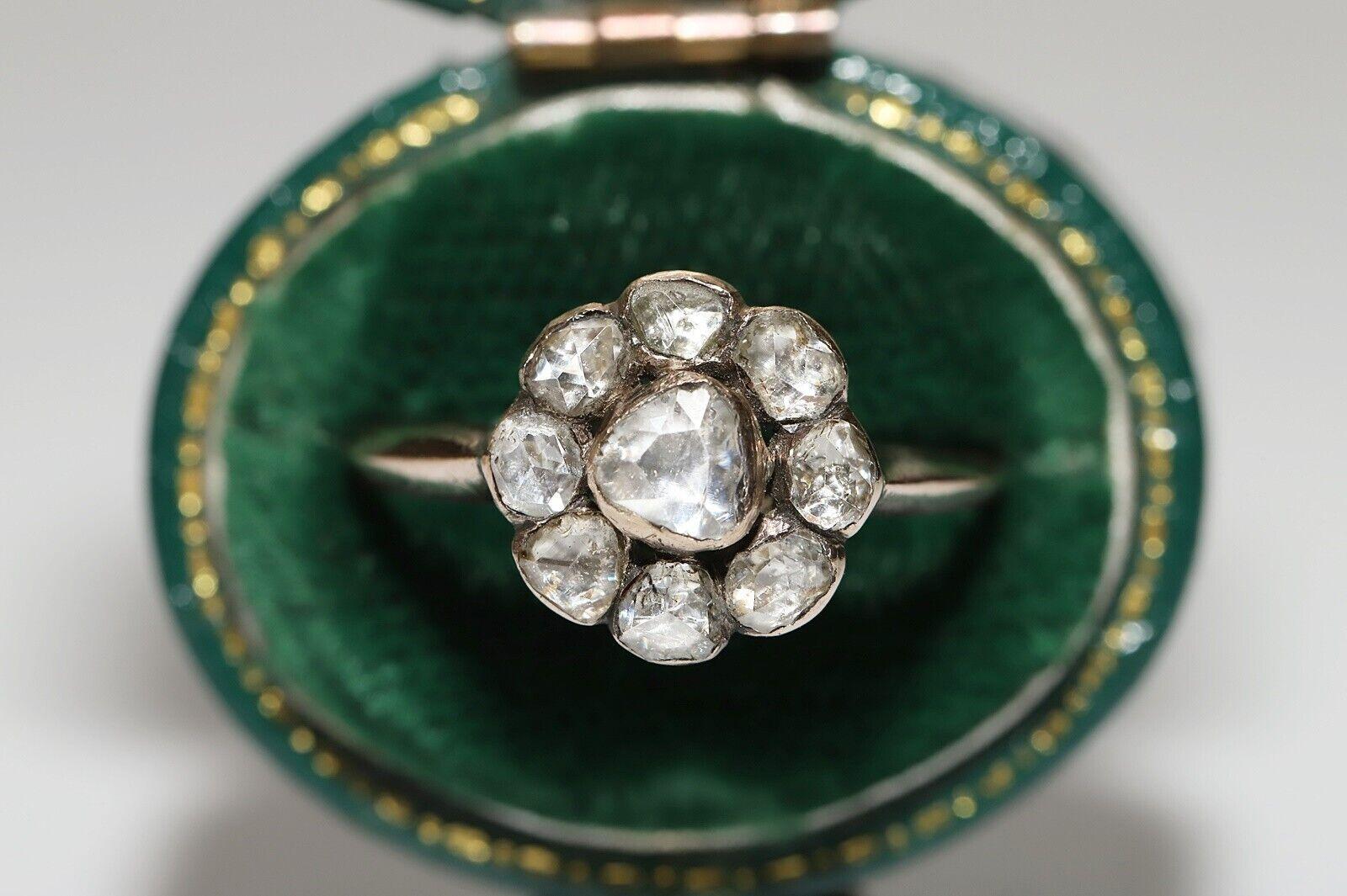 Antique Circa 1900s Ottoman 8k Gold Natural Rose Cut Diamond Diamond Ring  9