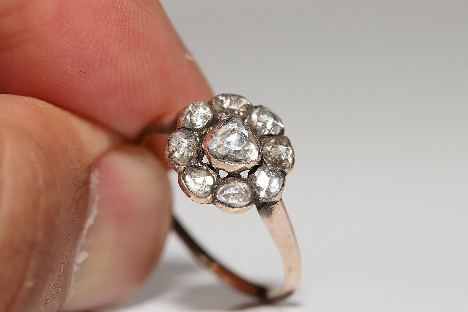Antique Circa 1900s Ottoman 8k Gold Natural Rose Cut Diamond Diamond Ring  For Sale 4