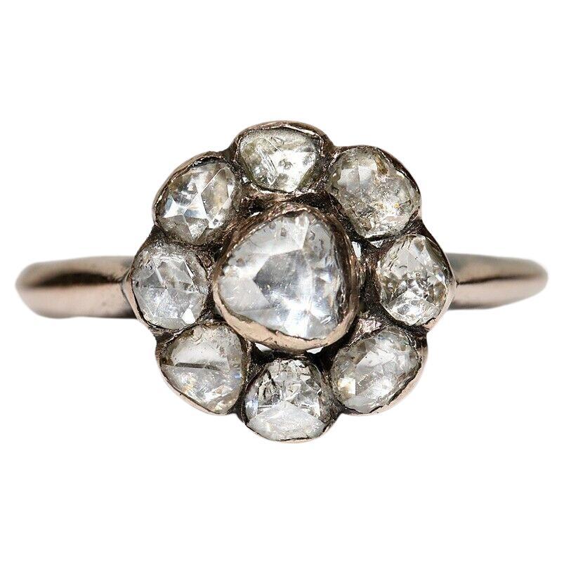 Antique Circa 1900s Ottoman 8k Gold Natural Rose Cut Diamond Diamond Ring 