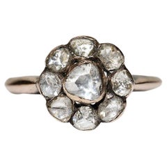 Antique Circa 1900s Ottoman 8k Gold Natural Rose Cut Diamond Diamond Ring 