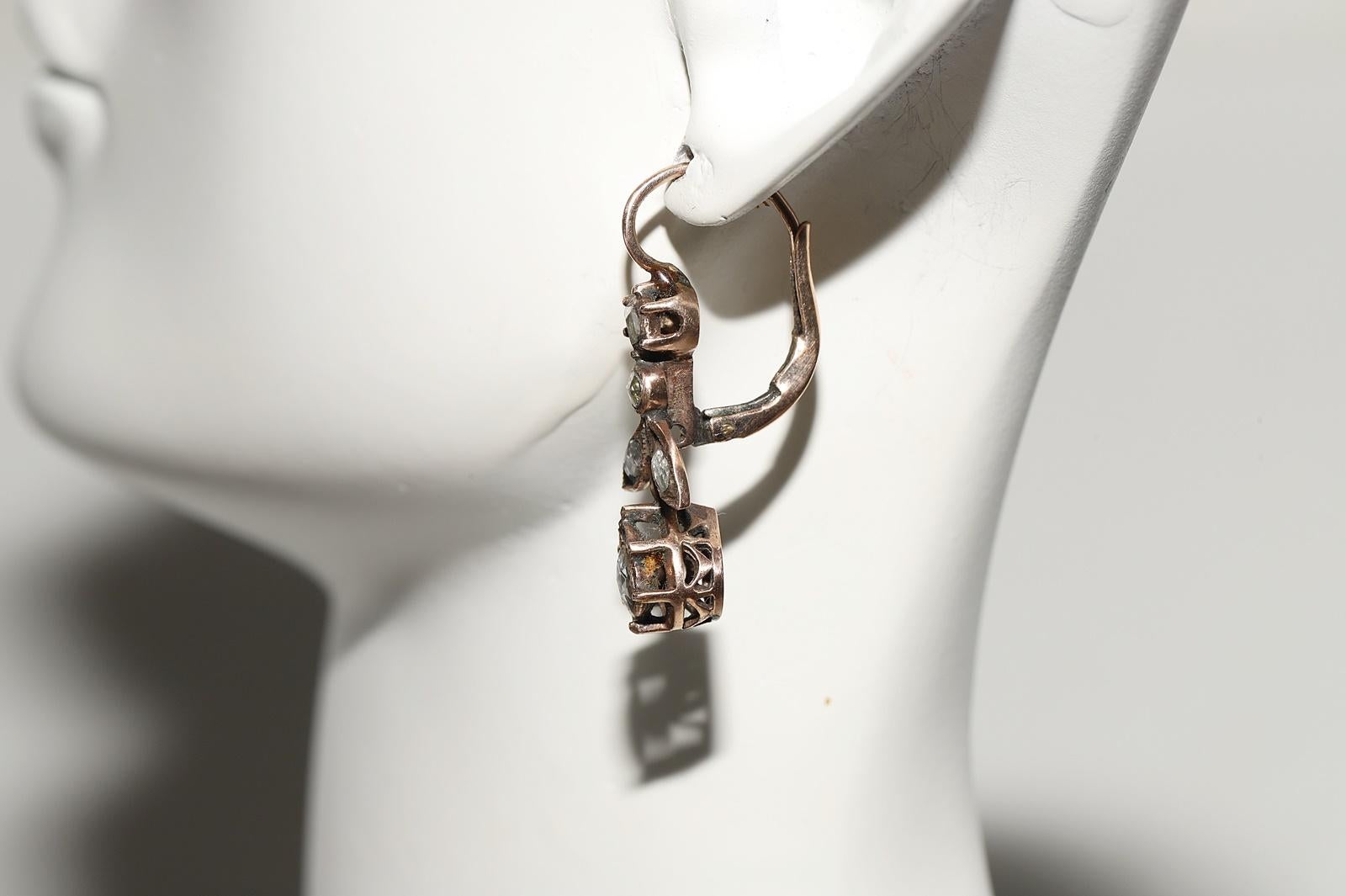 Antique Circa 1900s Ottoman 8k Gold Natural Rose Cut Diamond Drop Earring For Sale 9