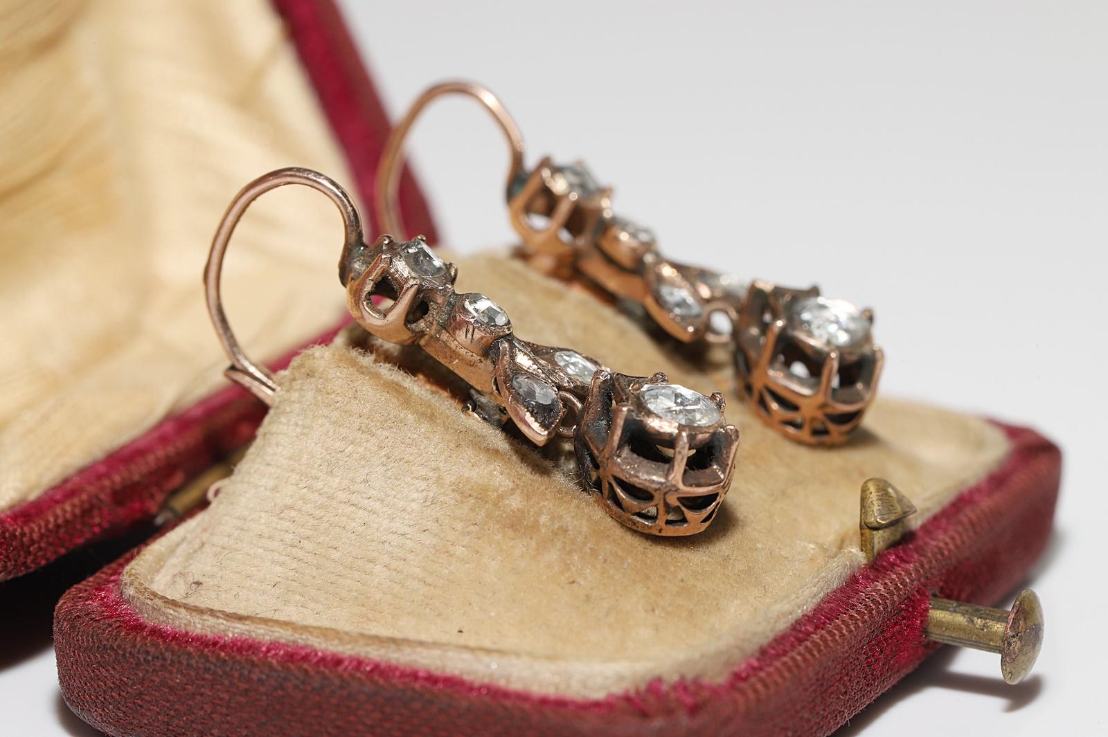 Antique Circa 1900s Ottoman 8k Gold Natural Rose Cut Diamond Drop Earring In Good Condition For Sale In Fatih/İstanbul, 34