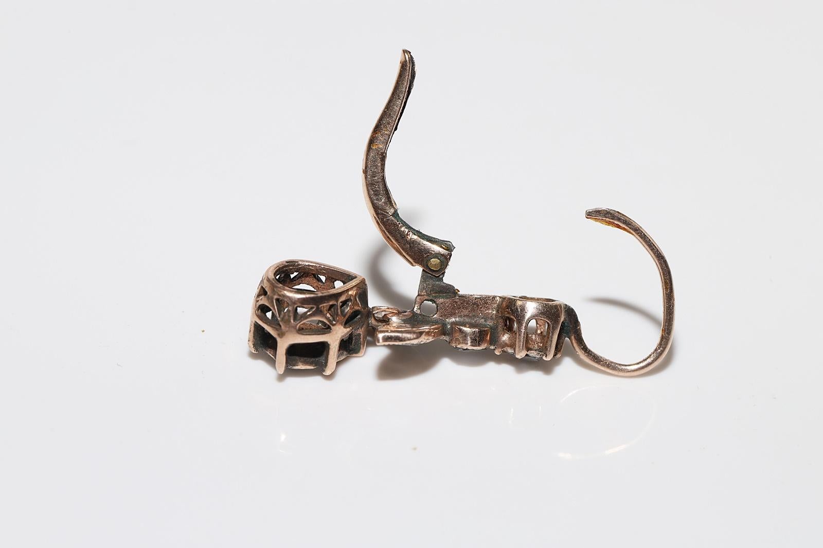 Antique Circa 1900s Ottoman 8k Gold Natural Rose Cut Diamond Drop Earring For Sale 3