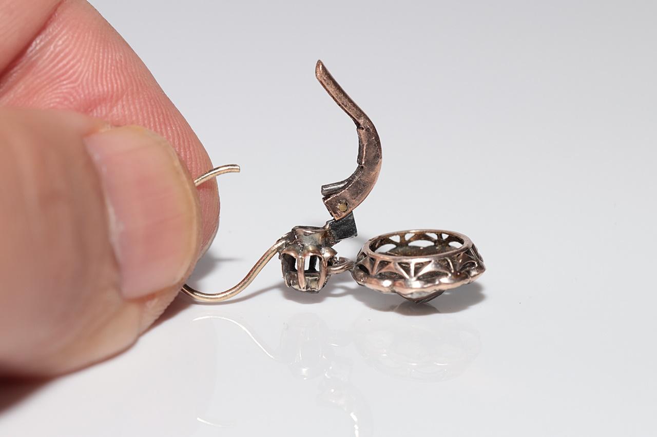 Antique Circa 1900s Ottoman  8k Gold Natural Rose Cut Diamond Earring For Sale 5