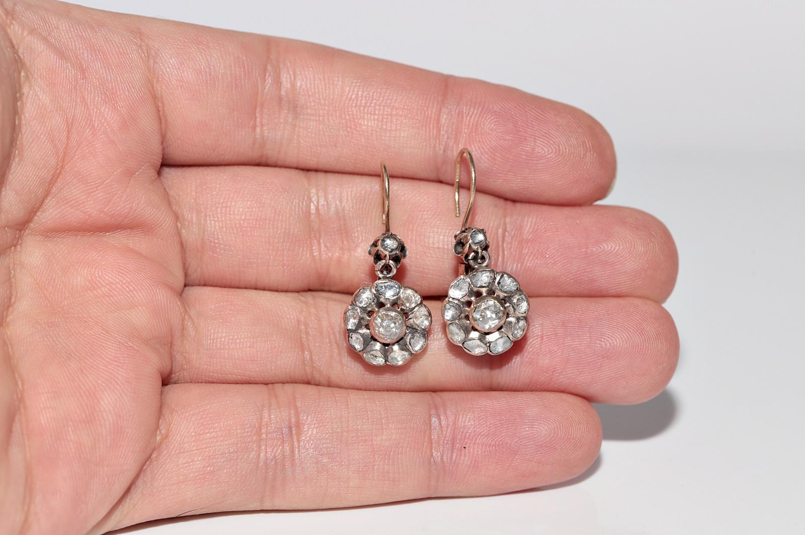 Antique Circa 1900s Ottoman  8k Gold Natural Rose Cut Diamond Earring For Sale 6