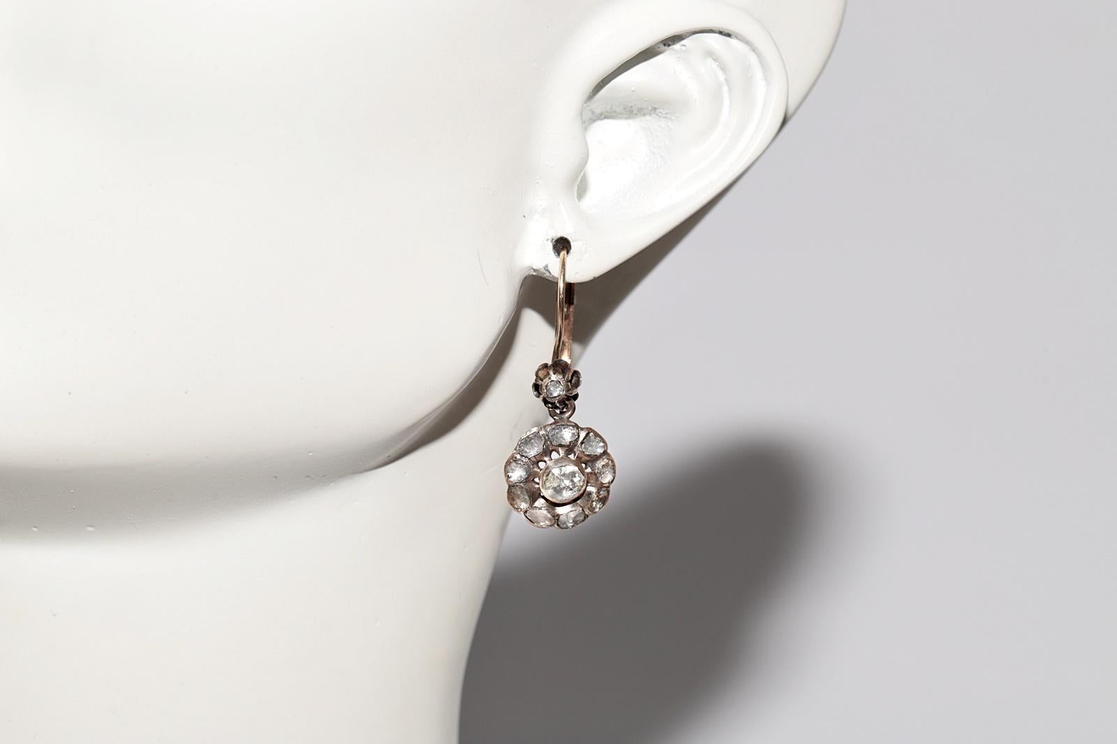 Antique Circa 1900s Ottoman  8k Gold Natural Rose Cut Diamond Earring For Sale 7