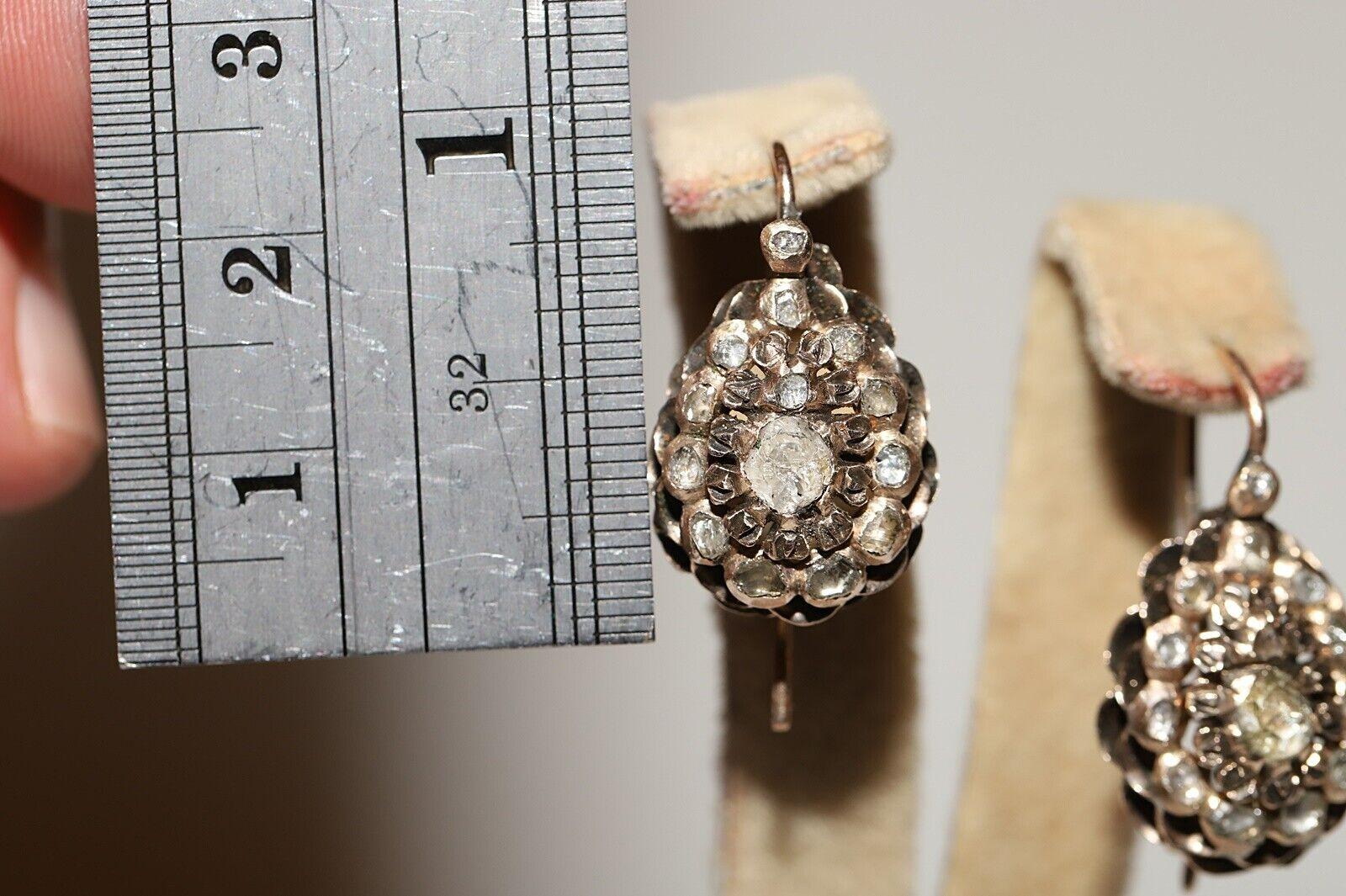 Antique Circa 1900s Ottoman 8k Gold Natural Rose Cut Diamond Earring 7