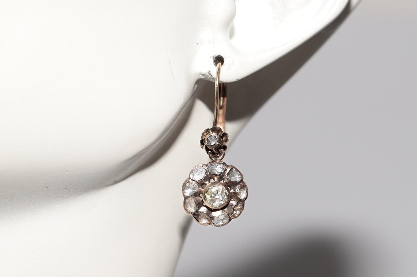 Antique Circa 1900s Ottoman  8k Gold Natural Rose Cut Diamond Earring For Sale 8