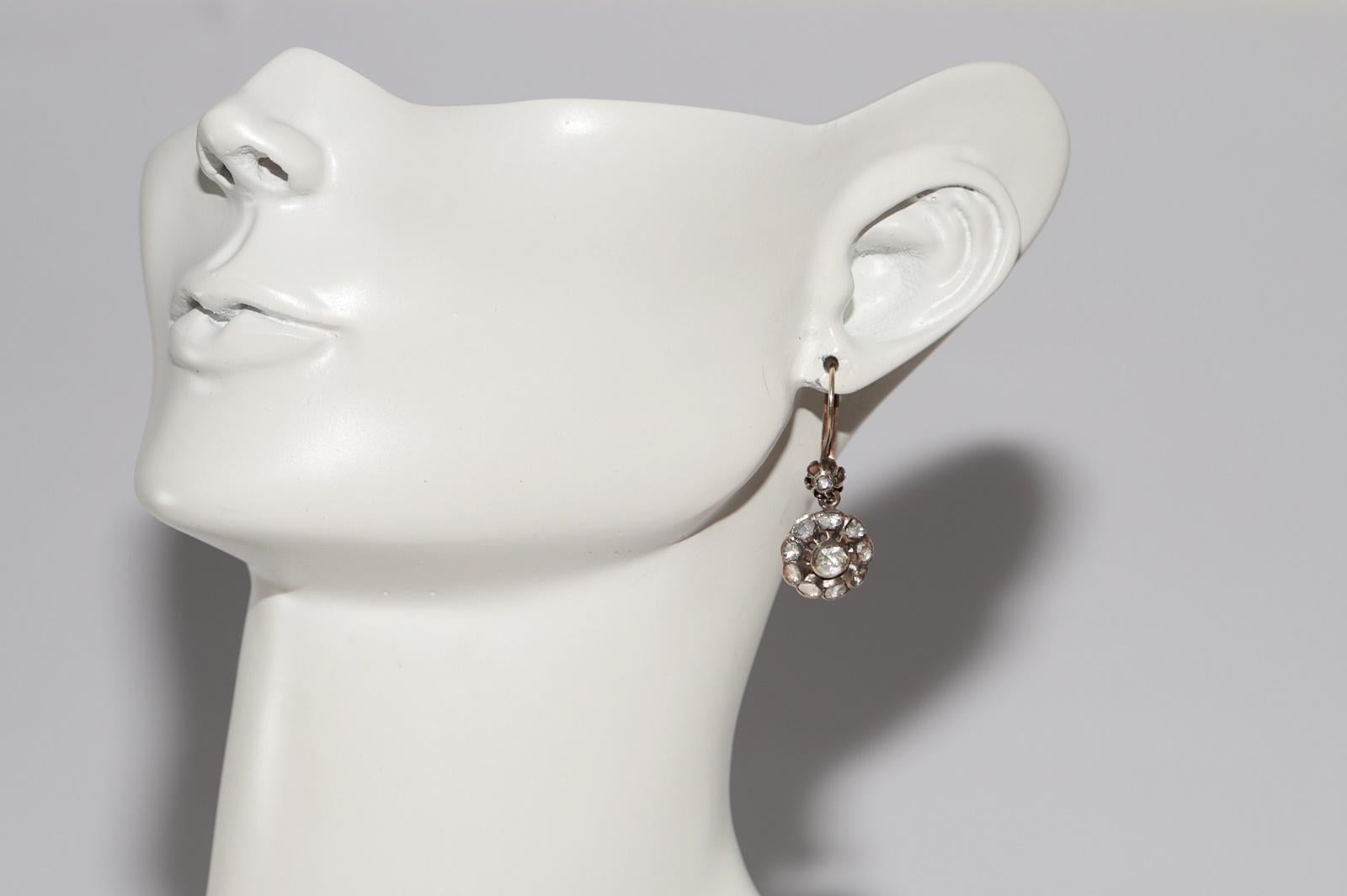 Antique Circa 1900s Ottoman  8k Gold Natural Rose Cut Diamond Earring For Sale 9