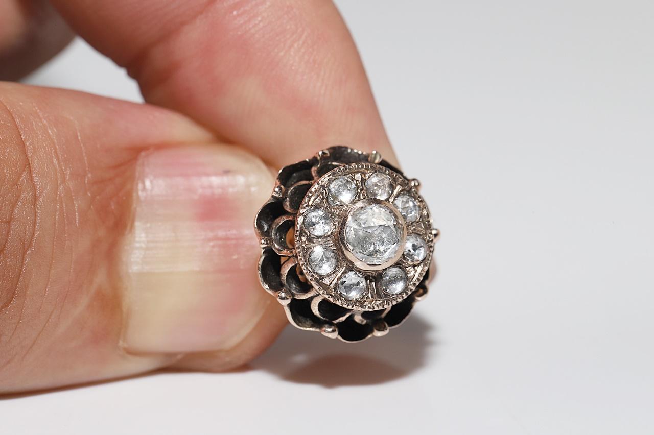 Boucles d'oreilles anciennes en or 8k Circa 1900, diamant naturel taillé en rose en vente 8