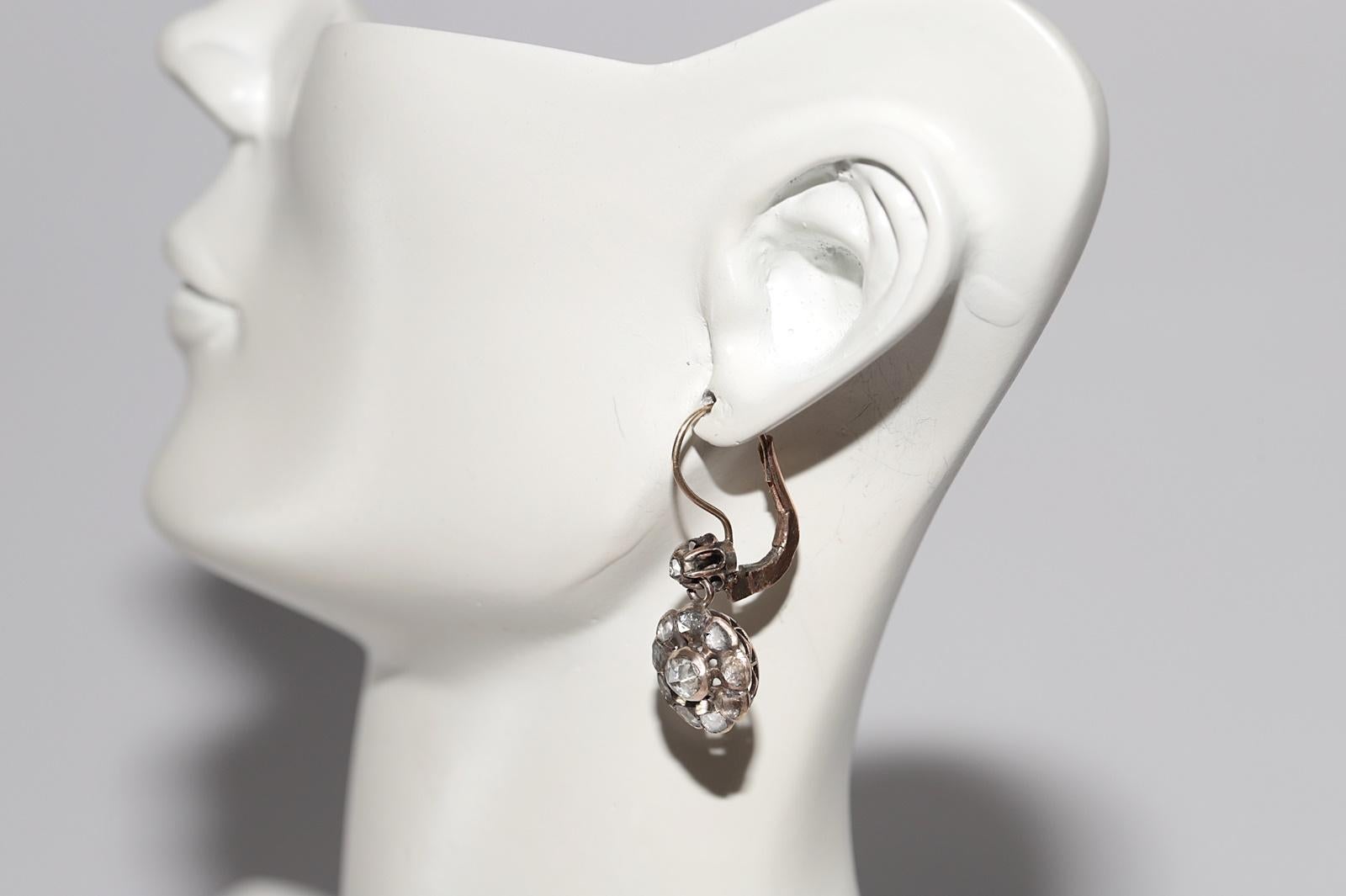Antique Circa 1900s Ottoman  8k Gold Natural Rose Cut Diamond Earring For Sale 10