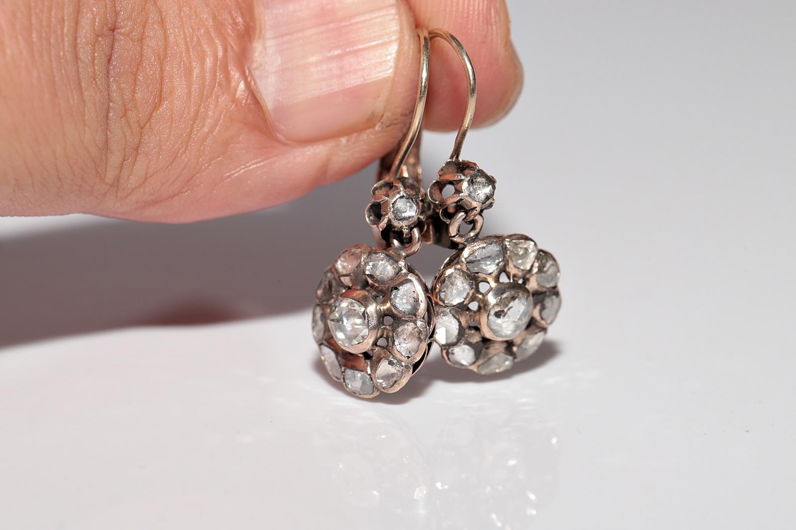 Antique Circa 1900s Ottoman  8k Gold Natural Rose Cut Diamond Earring For Sale 11