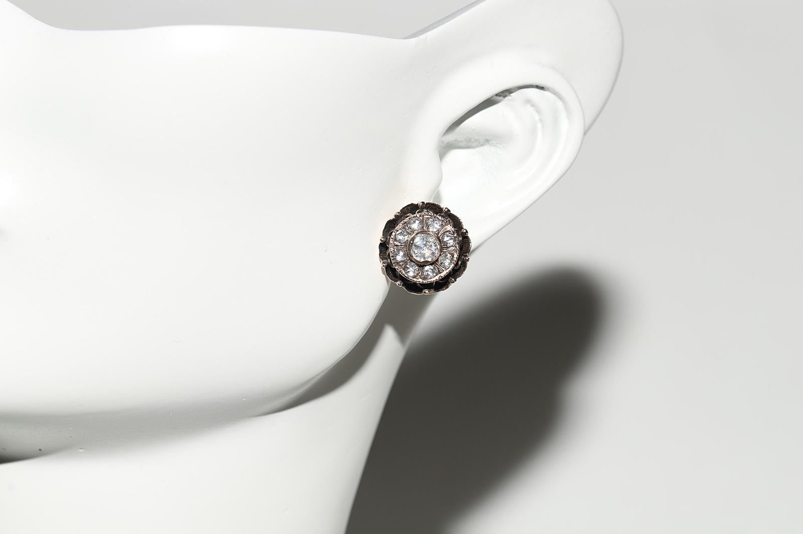 Boucles d'oreilles anciennes en or 8k Circa 1900, diamant naturel taillé en rose en vente 10