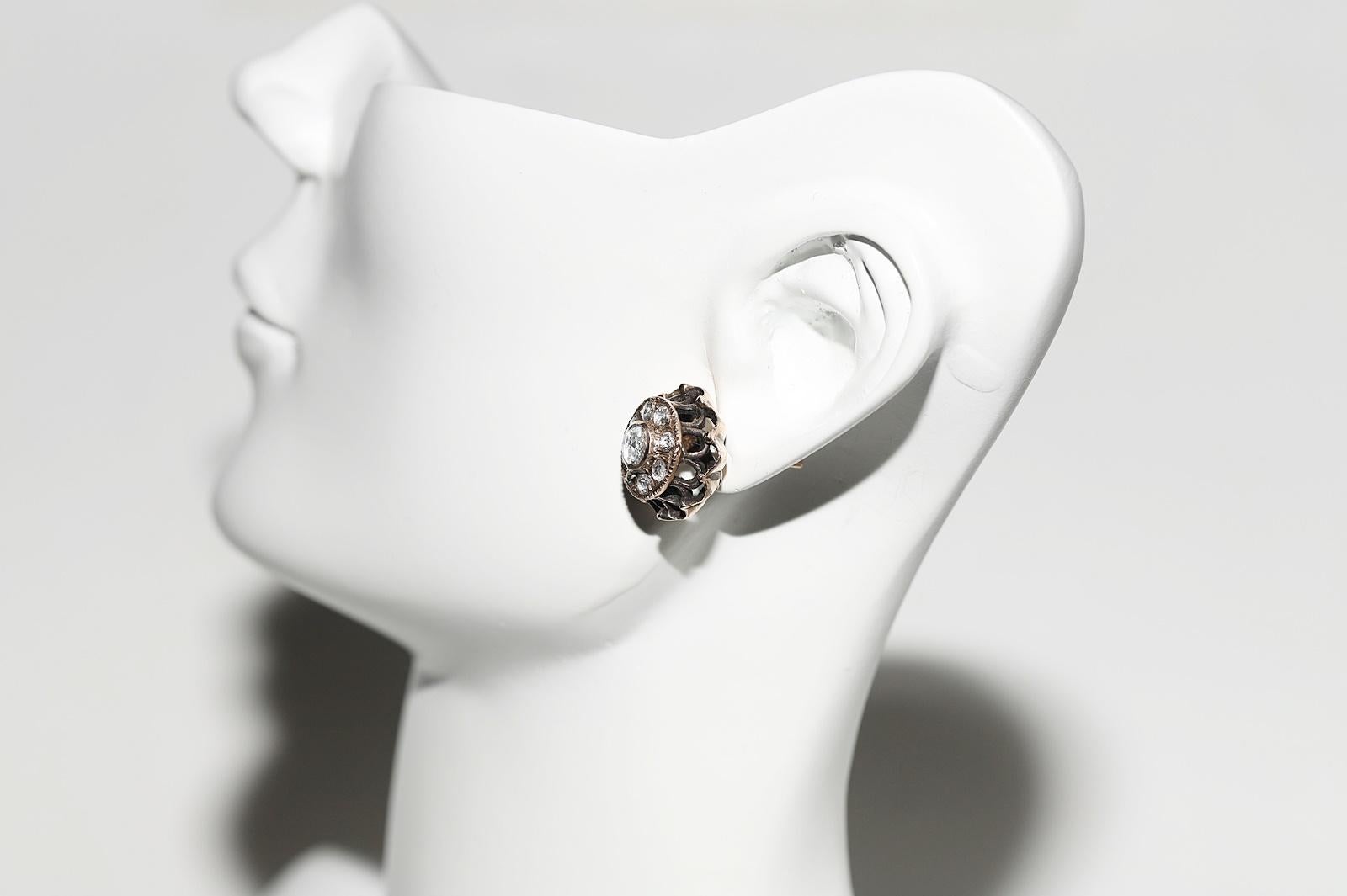 Boucles d'oreilles anciennes en or 8k Circa 1900, diamant naturel taillé en rose en vente 11