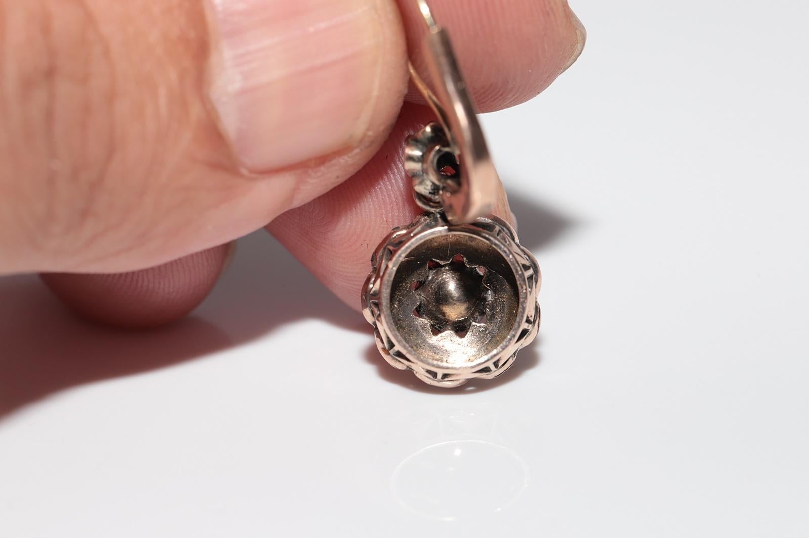 Antique Circa 1900s Ottoman  8k Gold Natural Rose Cut Diamond Earring For Sale 14
