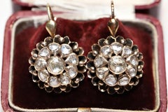 Antique Circa 1900s Ottoman 8k Gold Natural Rose Cut Diamond Earring