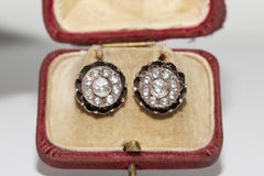 Antique Circa 1900s Ottoman 8k Gold Natural Rose Cut Diamond Earring