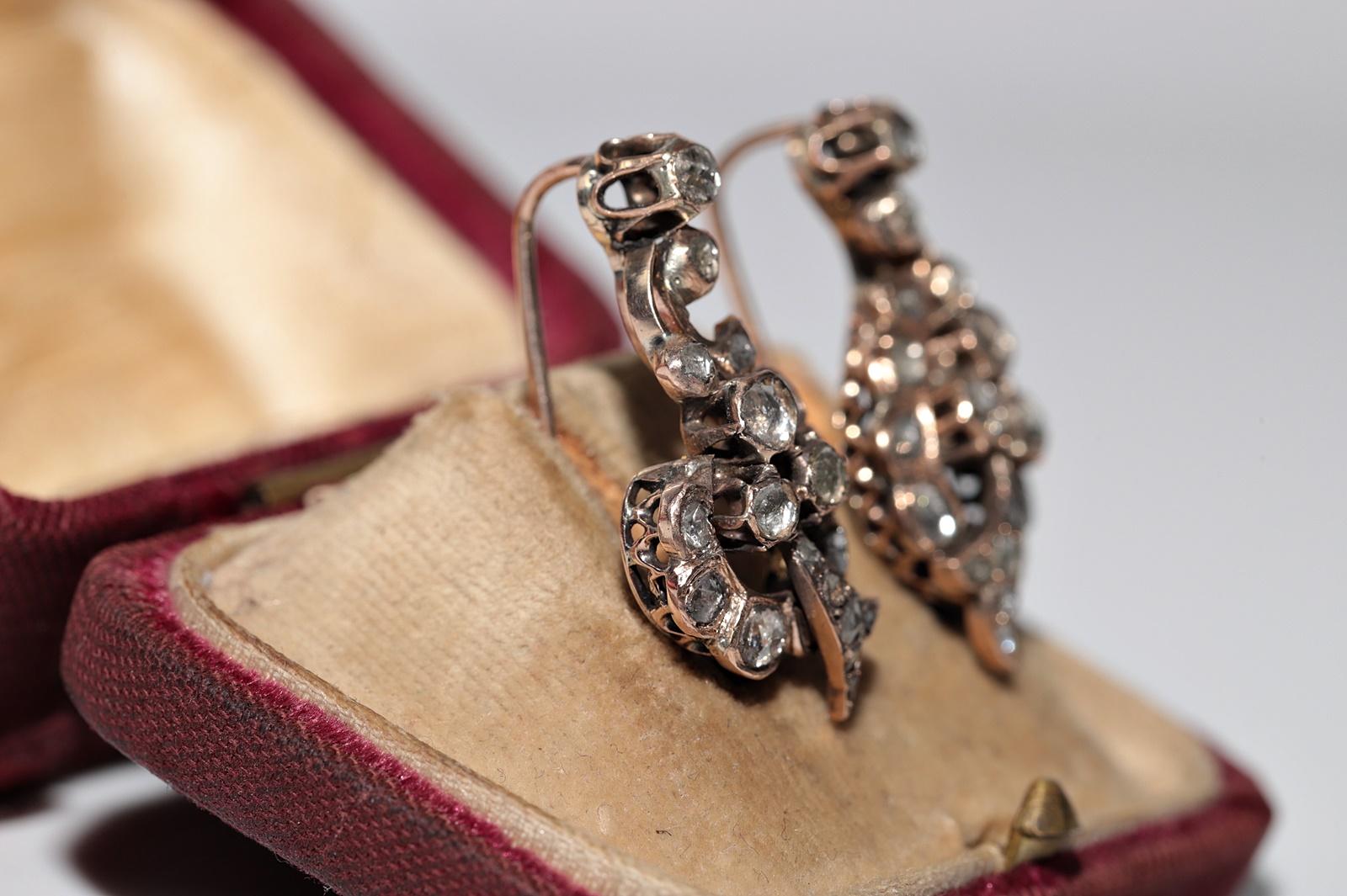 Victorien Boucles d'oreilles anciennes en or 8k Circa 1900, diamant naturel taillé en rose en vente