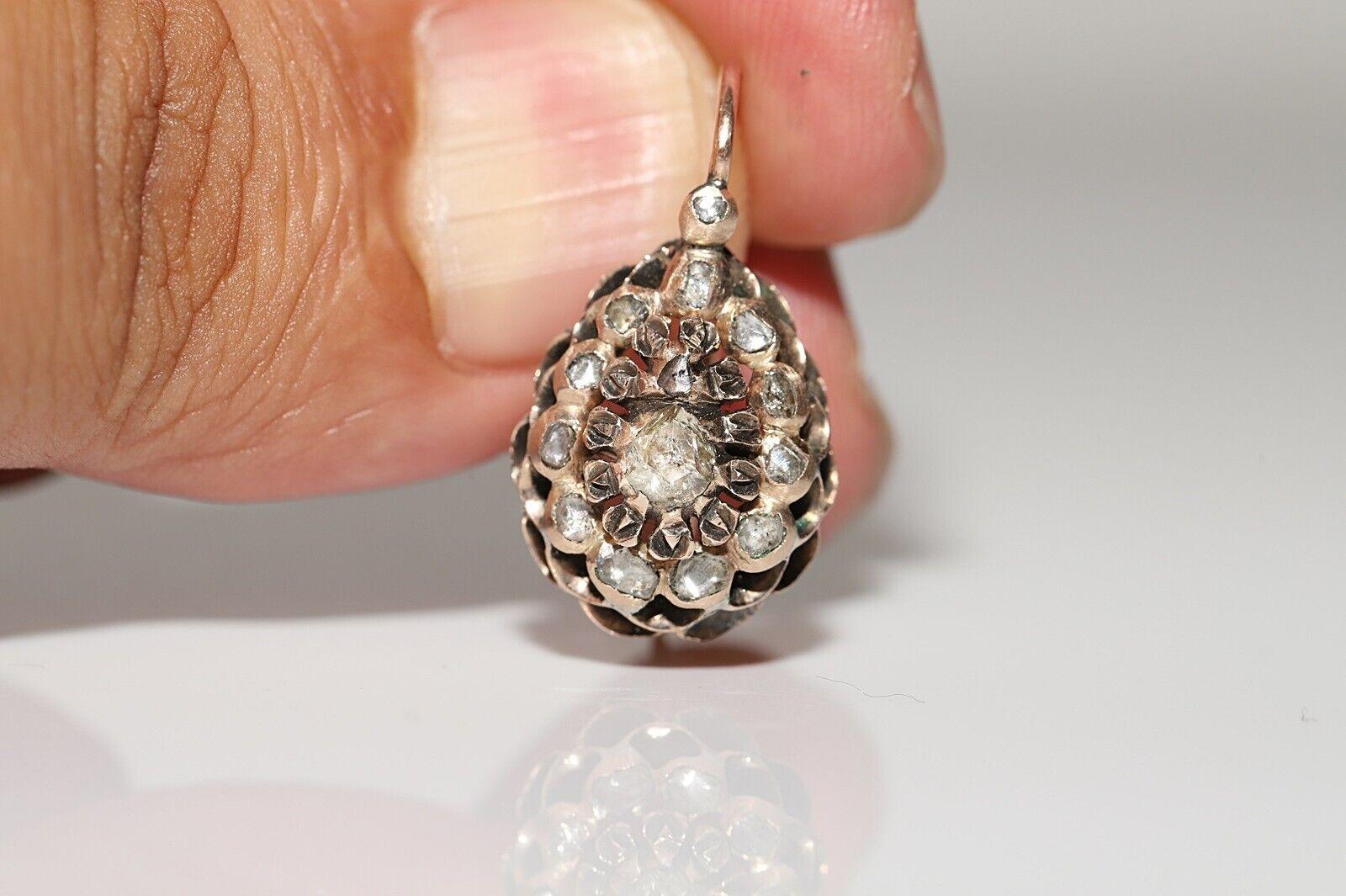 Victorian Antique Circa 1900s Ottoman 8k Gold Natural Rose Cut Diamond Earring