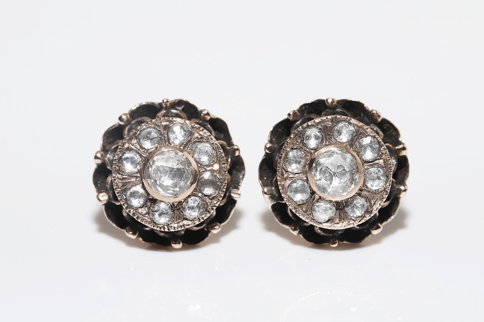 Antique Circa 1900s Ottoman 8k Gold Natural Rose Cut Diamond Earring In Good Condition For Sale In Fatih/İstanbul, 34