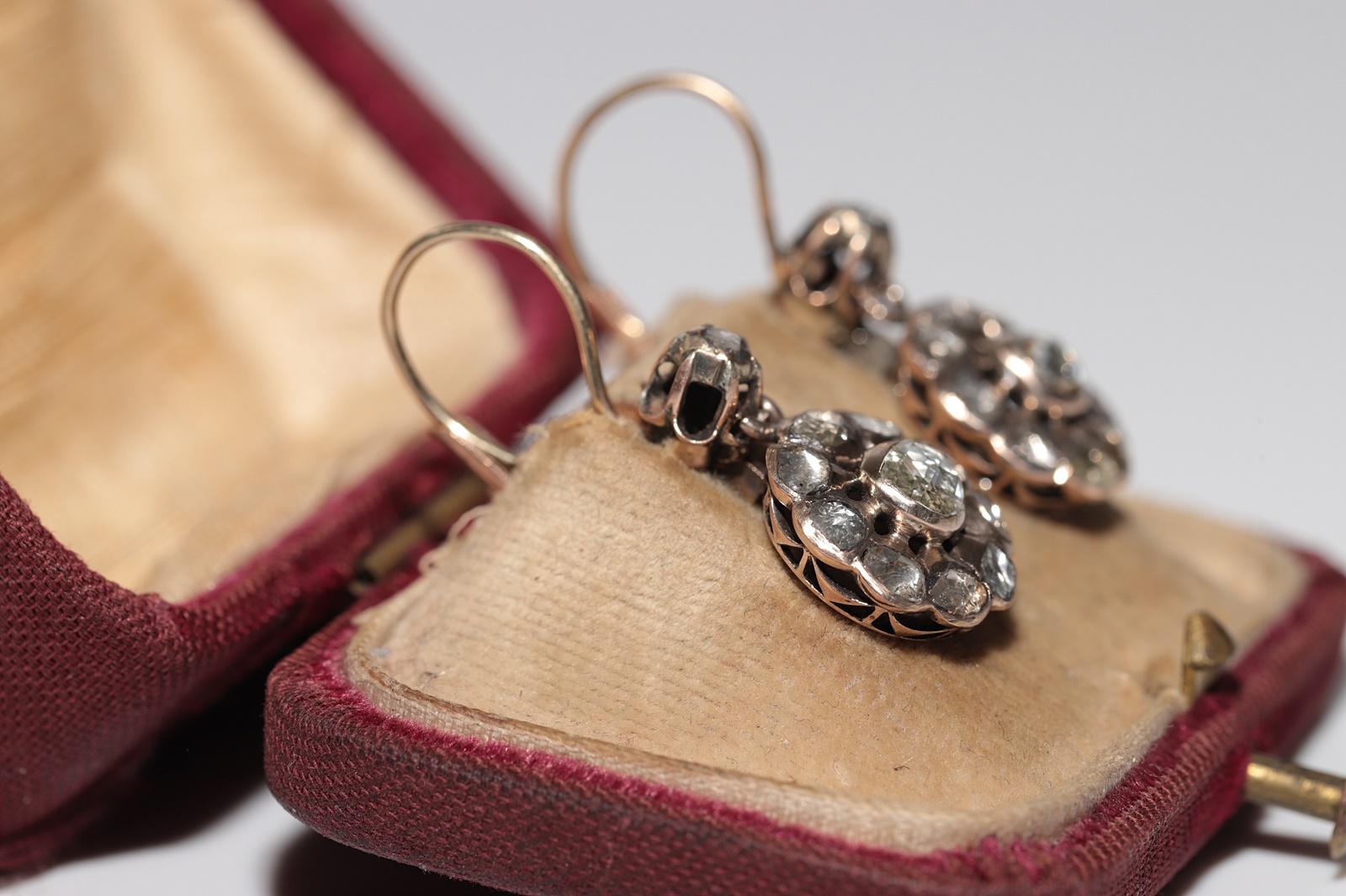 Antique Circa 1900s Ottoman  8k Gold Natural Rose Cut Diamond Earring In Good Condition For Sale In Fatih/İstanbul, 34