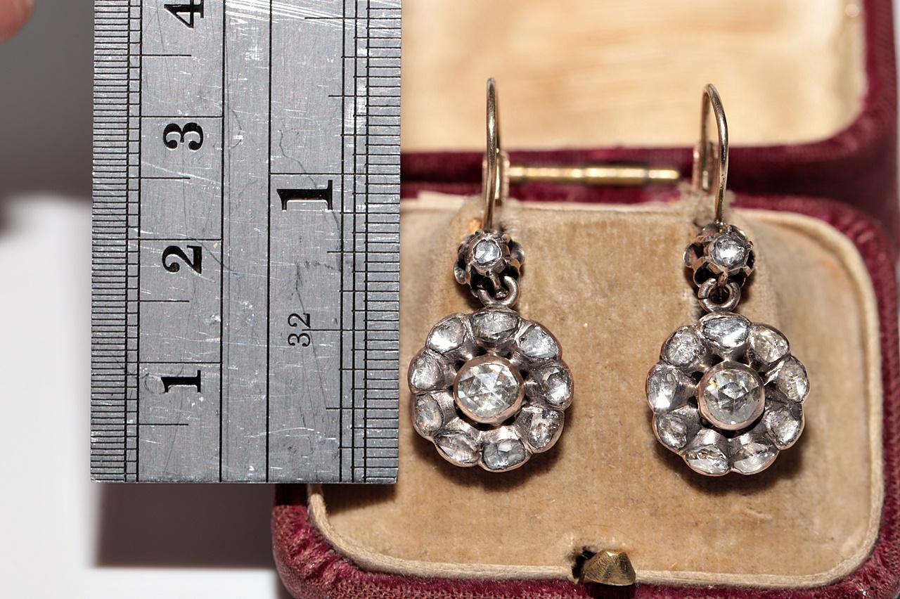 Women's Antique Circa 1900s Ottoman  8k Gold Natural Rose Cut Diamond Earring For Sale