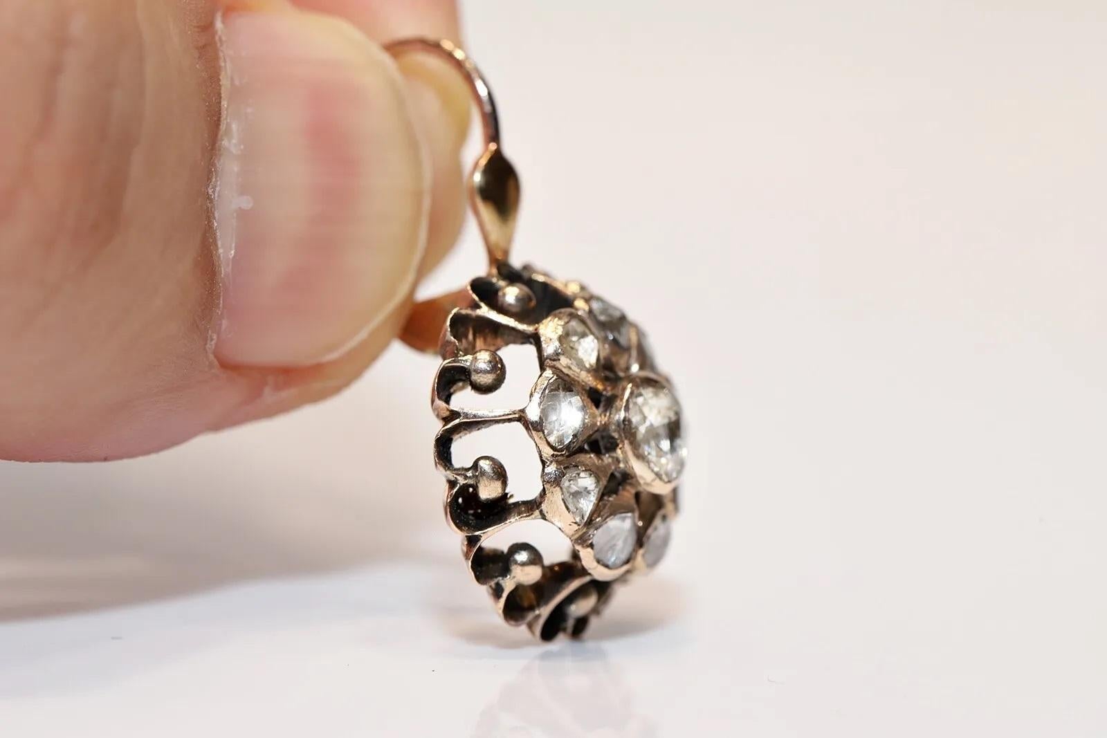 Boucles d'oreilles anciennes en or 8k Circa 1900, diamant naturel taillé en rose Bon état - En vente à Fatih/İstanbul, 34