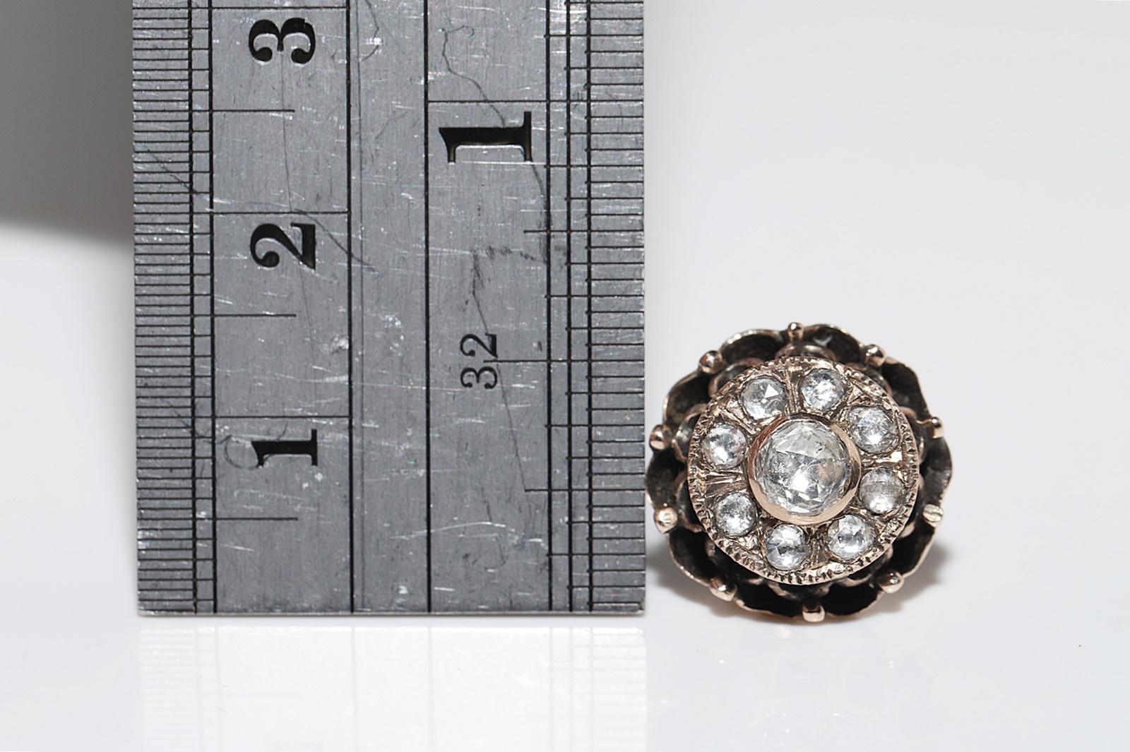 Boucles d'oreilles anciennes en or 8k Circa 1900, diamant naturel taillé en rose Bon état - En vente à Fatih/İstanbul, 34