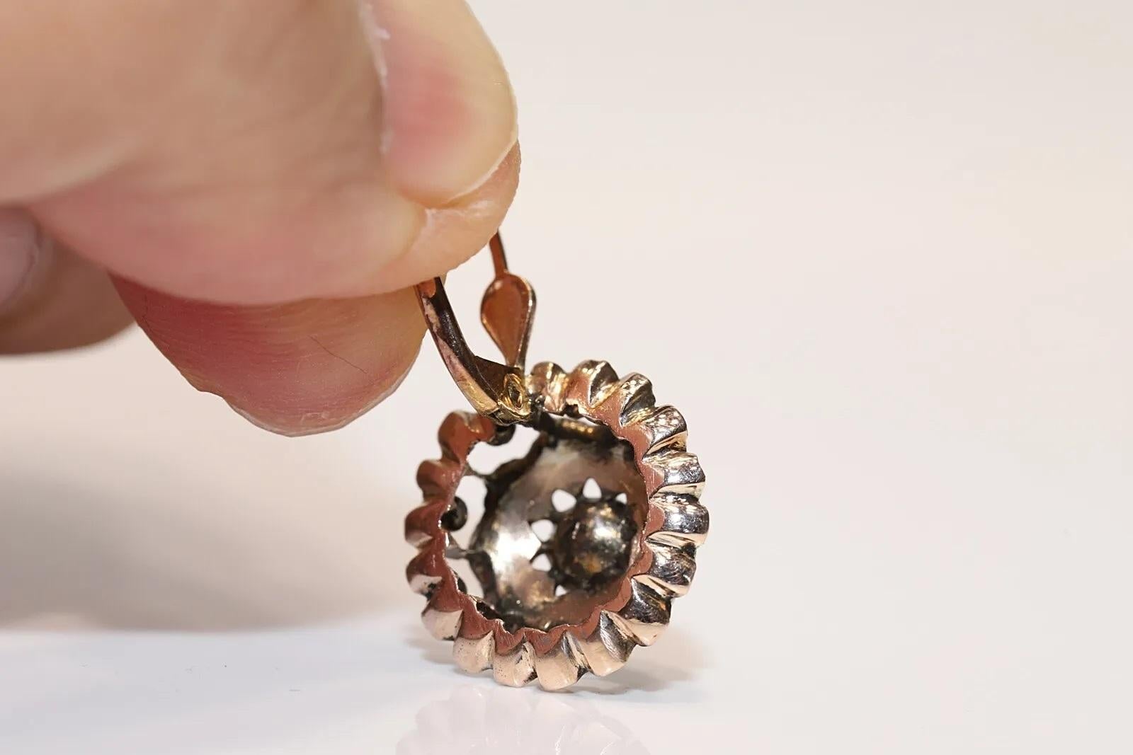 Boucles d'oreilles anciennes en or 8k Circa 1900, diamant naturel taillé en rose Pour femmes en vente