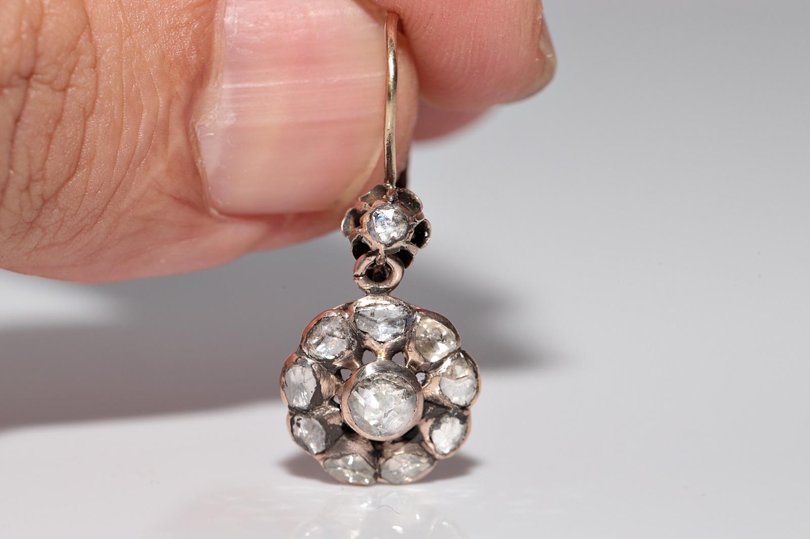 Antique Circa 1900s Ottoman  8k Gold Natural Rose Cut Diamond Earring For Sale 1