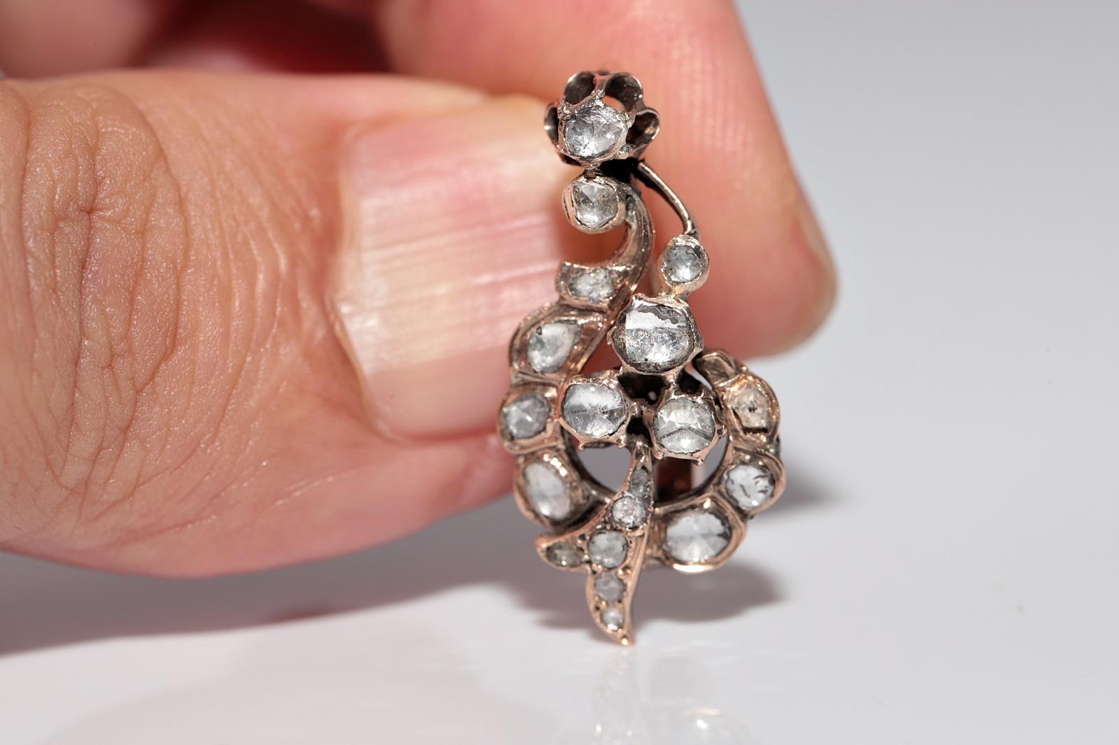 Boucles d'oreilles anciennes en or 8k Circa 1900, diamant naturel taillé en rose Pour femmes en vente