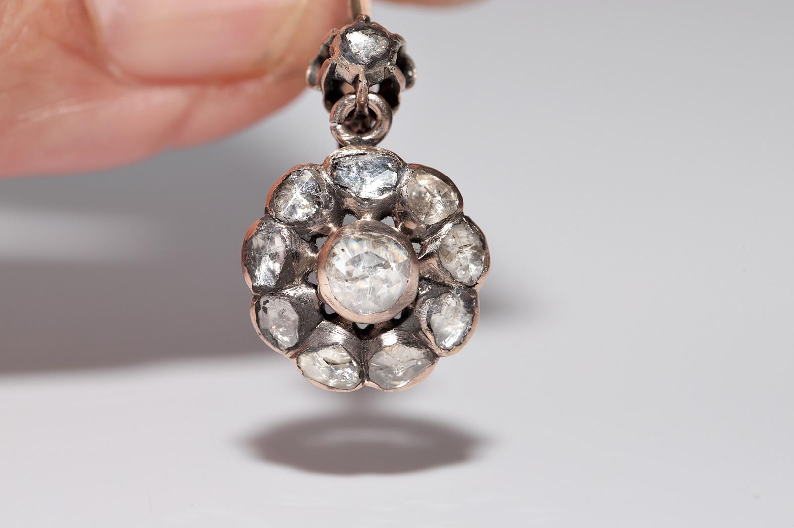 Antique Circa 1900s Ottoman  8k Gold Natural Rose Cut Diamond Earring For Sale 2