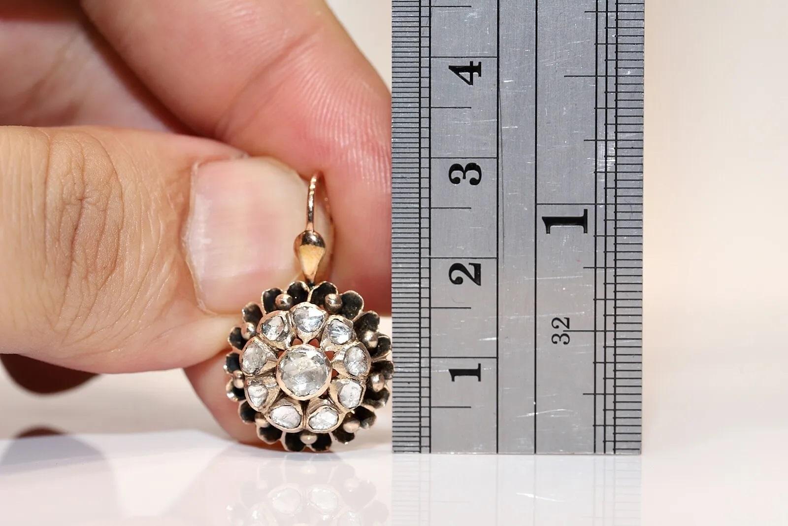 Antique Circa 1900s Ottoman 8k Gold Natural Rose Cut Diamond Earring For Sale 2