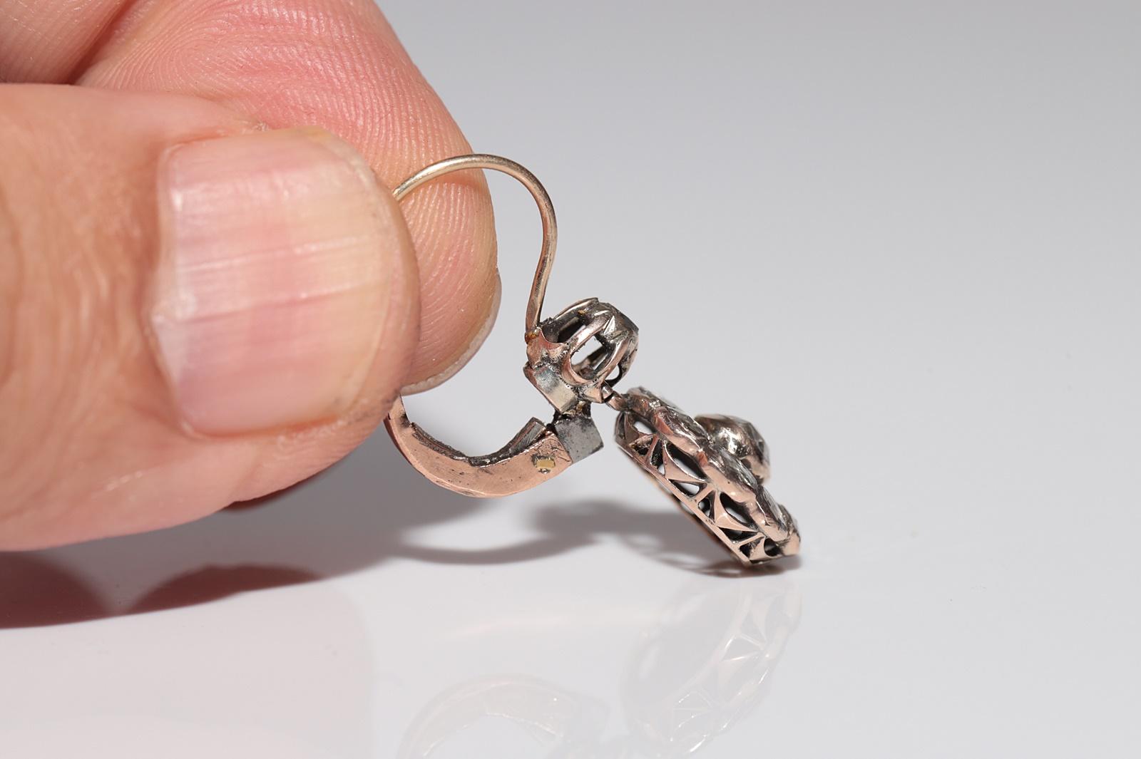 Antique Circa 1900s Ottoman  8k Gold Natural Rose Cut Diamond Earring For Sale 3