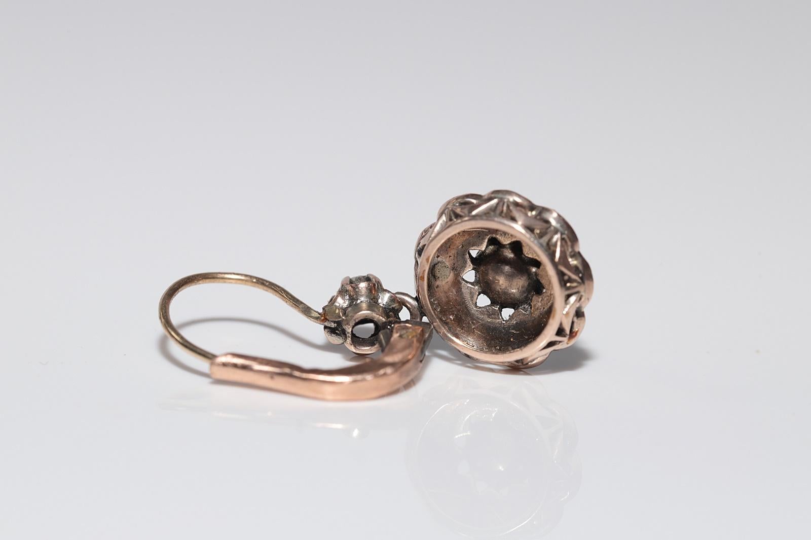 Antique Circa 1900s Ottoman  8k Gold Natural Rose Cut Diamond Earring For Sale 4