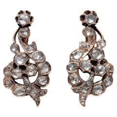 Antico orecchino in oro ottomano a 8 carati con diamante taglio rosa Nature del 1900 circa