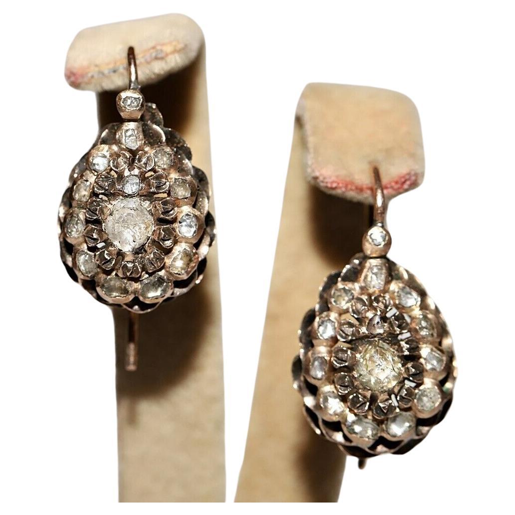 Antique Circa 1900s Ottoman 8k Gold Natural Rose Cut Diamond Earring