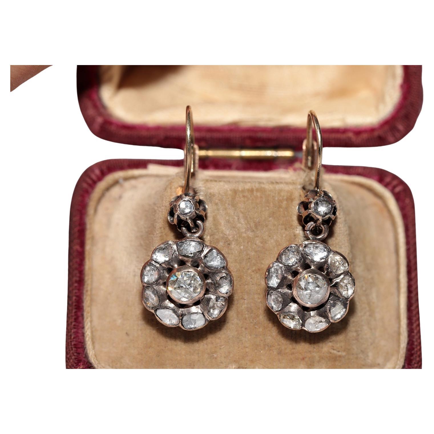 Otomana Antigua Circa 1900s  Pendiente de diamante talla rosa natural de oro de 8k